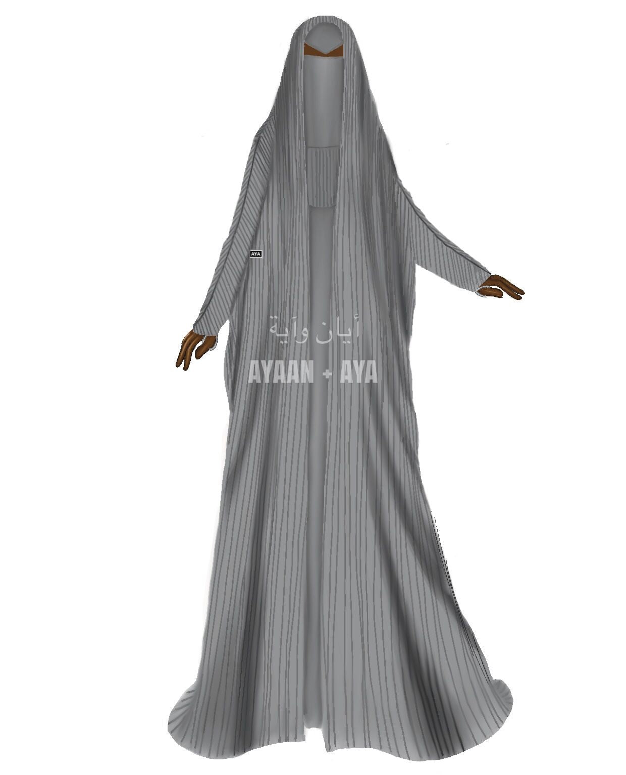 Pari Pleated Open Jilbab Set in “Stone Gray”