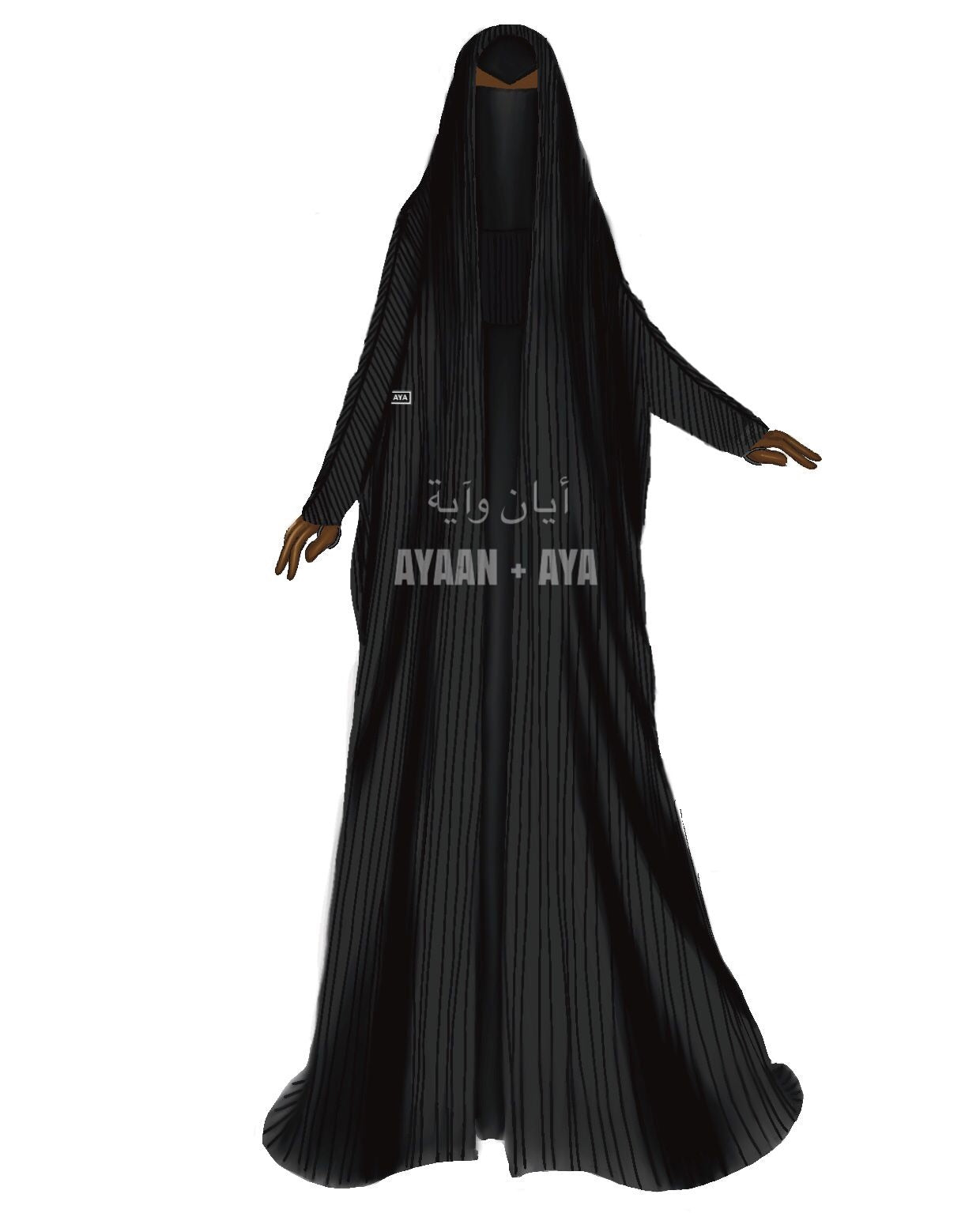 Pari Pleated Open Jilbab Set in Classic Black
